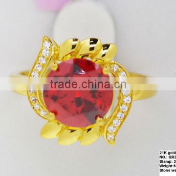 QR232 21k solid gold finger ring with natural stone,875 stamp bijoux finger ring from guangzhou