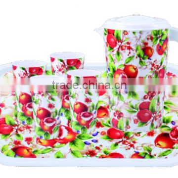 wholesale lable in mould plastic jug with 4 cups drinking set