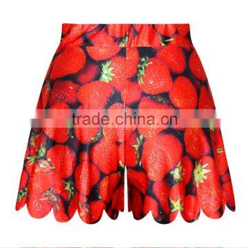 Wholesale Women Skirt Shorts Strawberry Print Lace Hem Short Pants N14-4