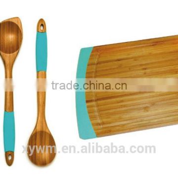 Bamboo Cutting Board and 5 Piece Kitchen Tools with Silicone Handles