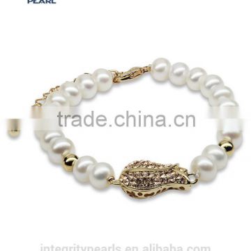 Fashion pearl bracelet jewelry 7mm AAA button round white pearl bracelet