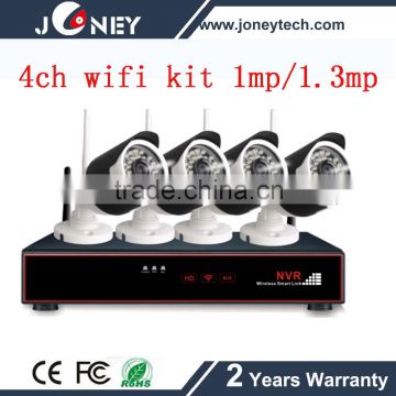 1.3mp ip camera 4 channel Wireless NVR kit wifi bullet waterproof cctv camera system