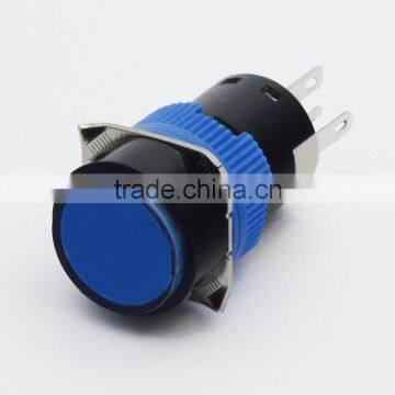 New design plastic round 16mm blue high head latching push button switch