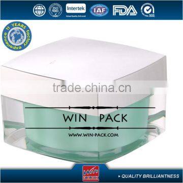 50g Green Color Top Material Square Plastic Jar, Acrylic Cream Bottle,with Shiny Silver Cap photo-2