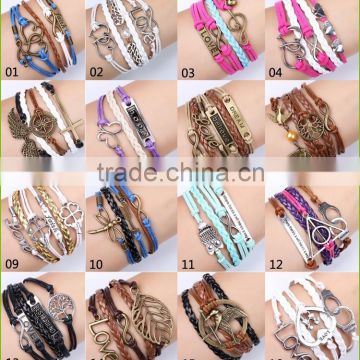 Newest infinity bracelet, wax string suede bracelet anchor leather bracelet infinity bracelet wholesale