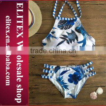 2017 Newest blue leaves sexy print woman swimwear BI215