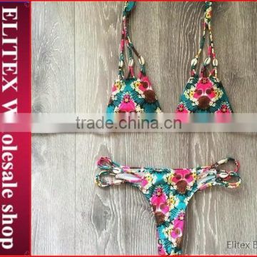 2017 Newest cut out green floral sexy print swimwear swimsuit CK345