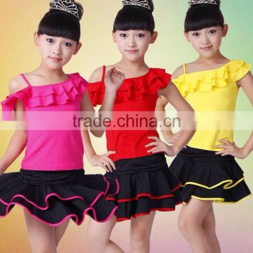 Hot selling high quality spandex summer red girls latin dance costumes for kids competition