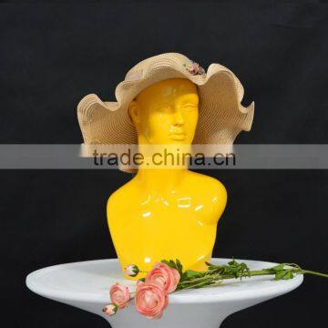 Fashion Fiberglass Yellow Female Mannequin Head For Scarf Display