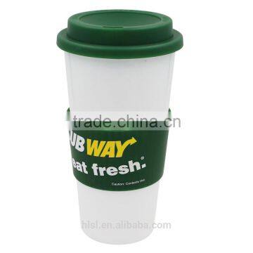 480ml White Plastic Cup With Green Cap And Green Silicone Rim, Wholesale Plastic Disposable Coffee Cups With Lid photo-6