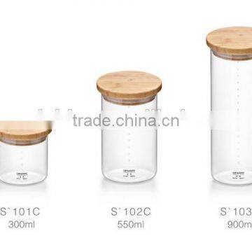 900ml cheap price high borosilicate glass lock lock glass containers/glass container with wood lid