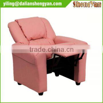 Contemporary Pink Vinyl Kids Recliner With Cup Holder and Headrest photo-5