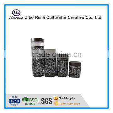 4 Pieces Metal Coated Antique Glass Sweet Storage Jars in Different Color
