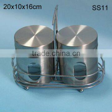 stainless steel coating glass condiment holder set