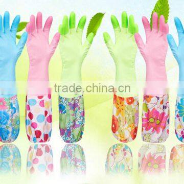 PVC household gloves/PVC waterproof gloves with cuff and fleece for washing the dishes and clothes