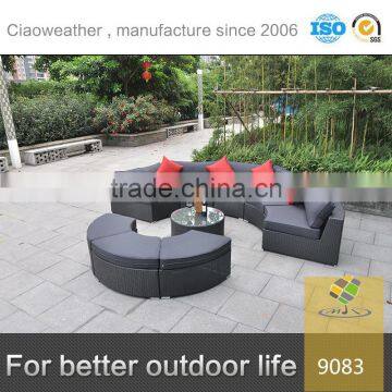 PE wicker garden sofa/outdoor rattan sofa /semi-circle sectional sofa