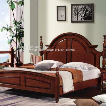 Imported Malaysian Rubberwood Bedroom Furniture set Walnut painting bed with Pine bedboard