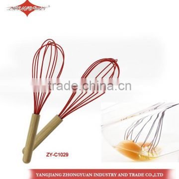 Best quality 12" Silicone coated wires egg whisk with wooden handle