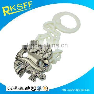 die casting zinc alloy material baby carriage shape baby pacifier clip with plastic chain