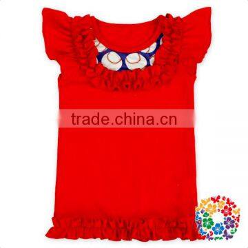 Cotton Flutter Sleeve Kids Baseball Clothes Red Ruffle Lace Girls Boutique Baby Clothing Sets