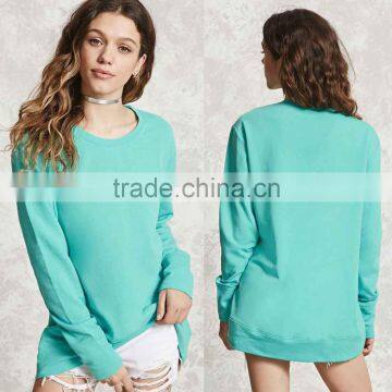 Custom Hoodies & Sweatshirts, Mint Long Sleeve Round Neck High-Low Fleece Sweatshirt Woolen Sweater Designs For Ladies