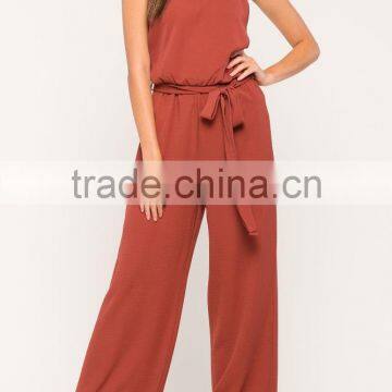2017 Hot sale women sexy strapless elastictied waist loose romper jumpsuit