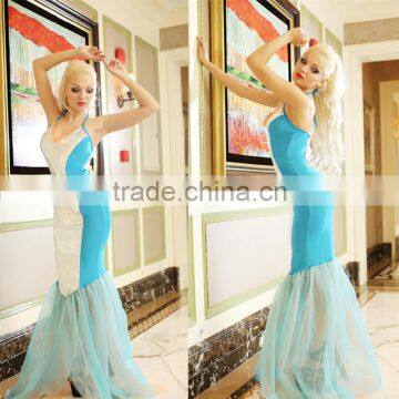 Women sexy turquoise long mermaid dress SP002