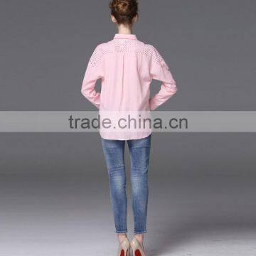 Beautiful Cutwork Blouse 2015 Trendy Pink Women Chiffon Blouse photo-5