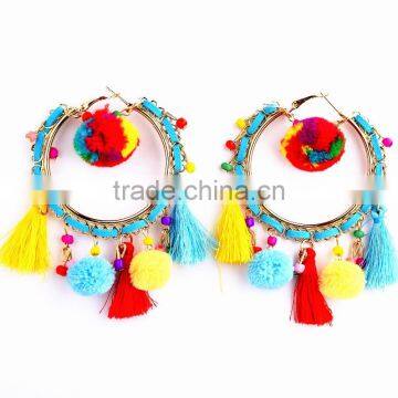 Bohemian Colorful Tassel With Pompon Hoop Earrings for Women Jewelry photo-2
