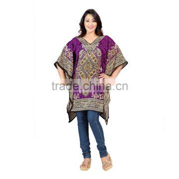 Floral Print 100% Silk CDC Corded V Neck Y Line Casual Kaftan Dress photo-3