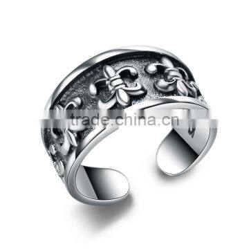 Personalized cool punk jewelry adjustbale sterling silver flower ring for man