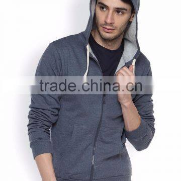Blue Denim Hooded Mens Sweatshirt Customizable Attached Hood With Drawstrings Hoody Long Sleeves Slant Pockets Sweaters Custom photo-2