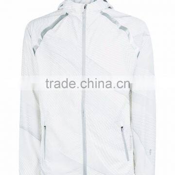 100% Polyester All Over Print Reflective Trim White Hooded Sports Jacket Mens With Mesh Lining Inside Simple Long Sleeves photo-4