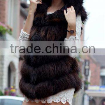 Real Fox Fur Vest Hooded Coat Woman Sleeveless Thicken Warm Genuine Fox Fur Jackets Winter Russian Natural Fur Vest photo-3