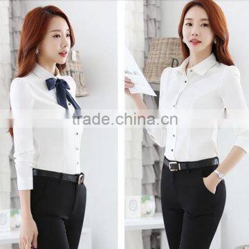 2016 New Style Women Fashion Long Sleeve Blue Shirt Ladies Office Formal White Shirt photo-5