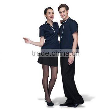 Juqian 2016 Custom Factory Price Latest Stylish Navy Cheap Short Sleeve Summer Unisex Hotel Staff Uniform Designs in China photo-6
