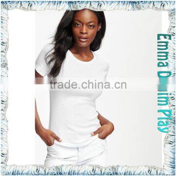 Fashion Plain Design Solid White Organic Cotton Womens Tight Fit Short Sleeve Tee Shirts photo-2