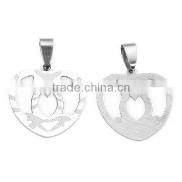 Stainless Steel Pendants Heart Silver Tone Halloween Owl Carved Hollow 34mm x 25mm photo-3