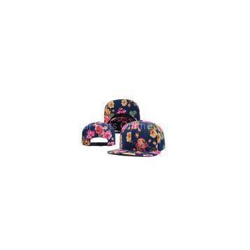 Flowers Printing Flat Brimmed Baseball Caps , Six Panel Baseball Cap