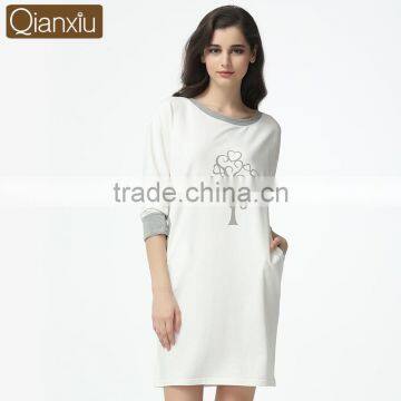 2017 Good Qianxiu Long Sleeved Nightgown Elegant Women Girl Sleepwear Cotton Homewear Comfortable Lounge Wear