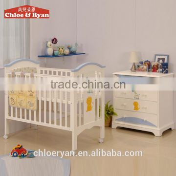 Wooden single baby cot bed furniture with 4 wheels, baby cot china importers