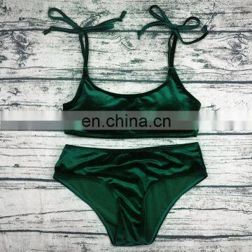 2017 Gold Velvet Bow Strap Swimsuit photo-4