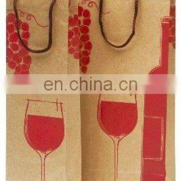 Customized printed brown kraft paper wine bag