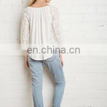 Casual Girls O-Neck Long Sleeve Lace T-Shirts photo-3