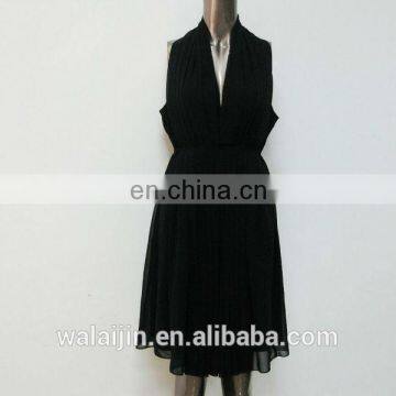 Pleated Ladies Sleeveless Black Chiffon Open Breast Dress photo-2