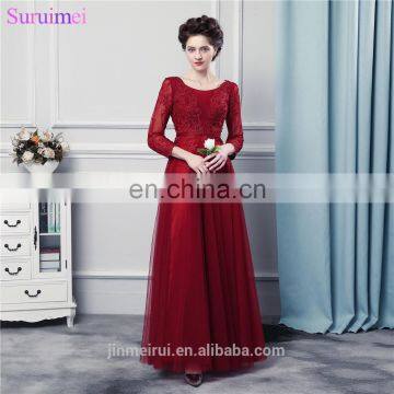 Long Sleeves Red Burgundy Bridesmaid Dresses High Quality Tulle Corset Long Brides Maid Dresses Vestidos De