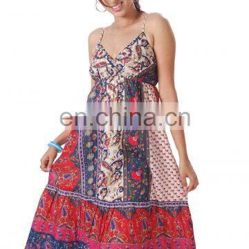 Ethnic Flower Print Cotton Sleeve Less Long Women Dress
