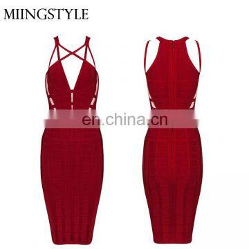 Latest New Woman Sleeveless Sexy Deep V Dinner Dress , Wholesale Midi Middle Aged Women Fashion Dress photo-2