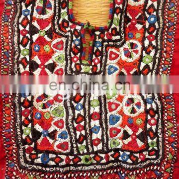 Vintage Handmade Mirror Work Yoke Neck Patch - Indian Banjara Mirror Work Beaded Neck Yock Patches photo-3