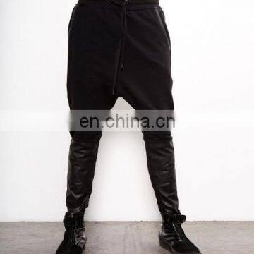 drop crotch fashion sweatpants with leather bottom